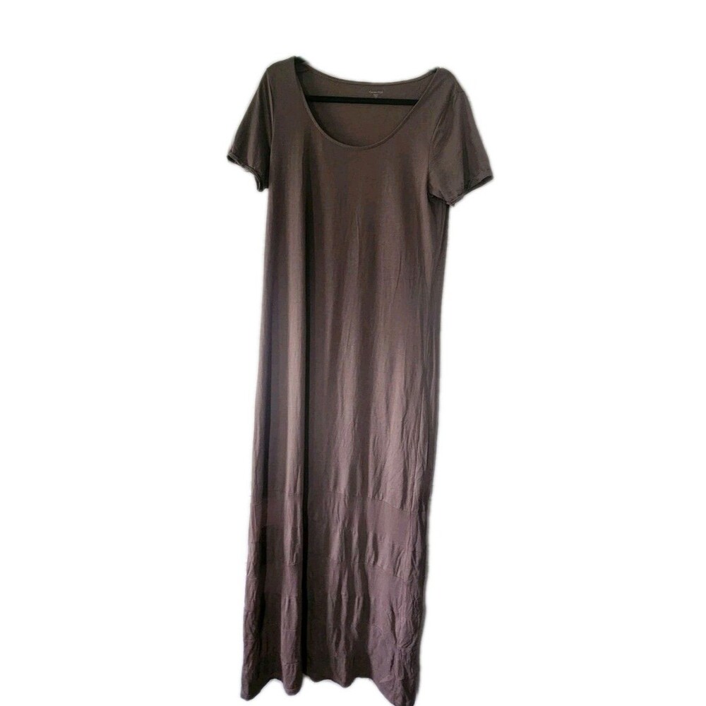 Garnet Hill Maxi Dress Womans M Organic Cotton Blend Cap Sleeve Brown Long